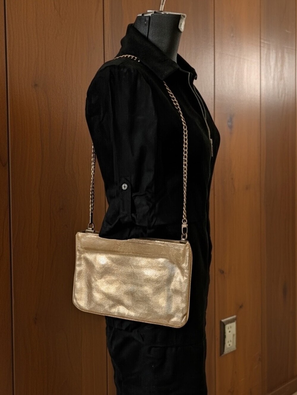 Vintage Y2K Massimo Dutti Dual Style Lizard Gold Leather & Suede Shoulder Clutch